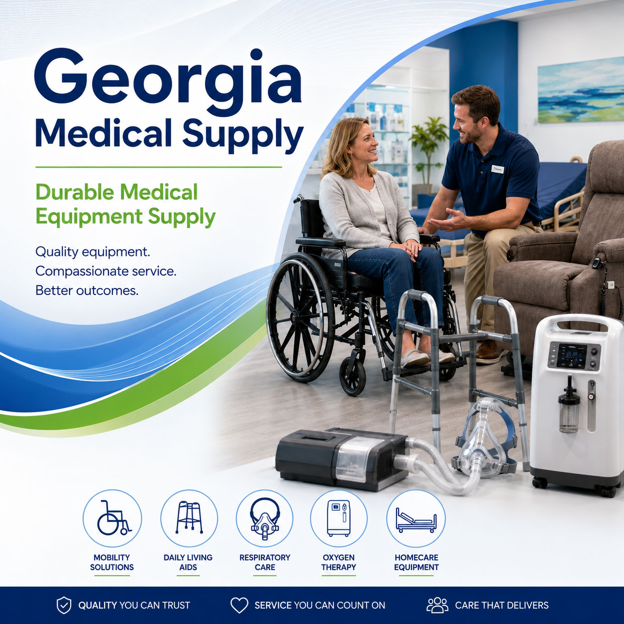 Durable Medical Equipment including wheelchair, walker, lift chair, CPAP, and oxygen equipment