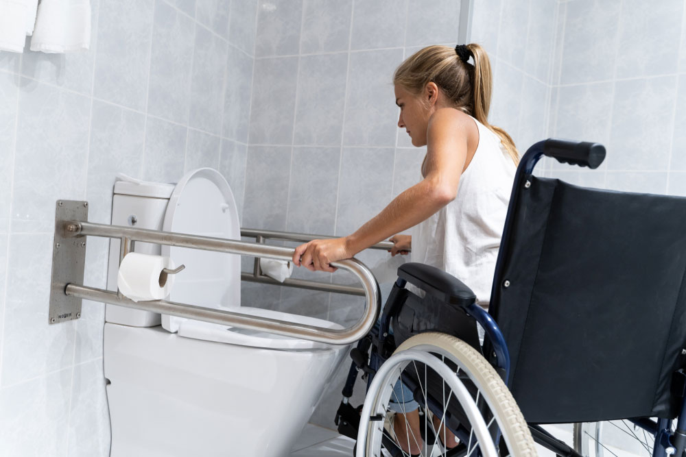 Accessible bathroom safety rail and support equipment